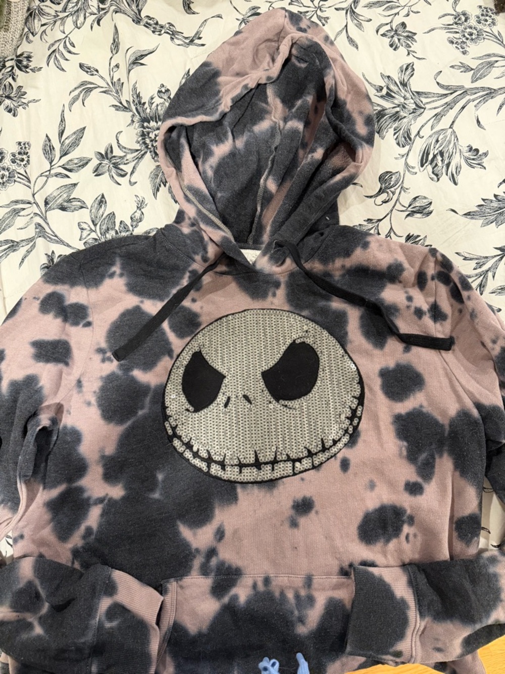 Disney The Nightmare Before Christmas Gray & Black Tie-Dye Hoodie